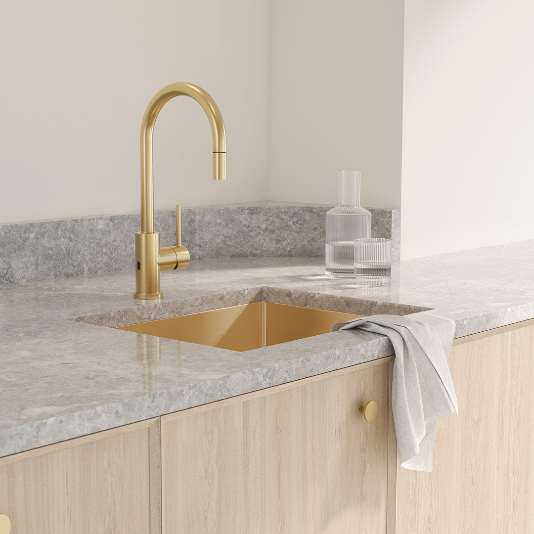 Elysian Sensor Commercial Pull-Out Kitchen Mixer - Brushed Brass