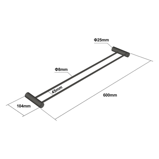 Round 600mm Gunmetal Grey Double Towel Rail