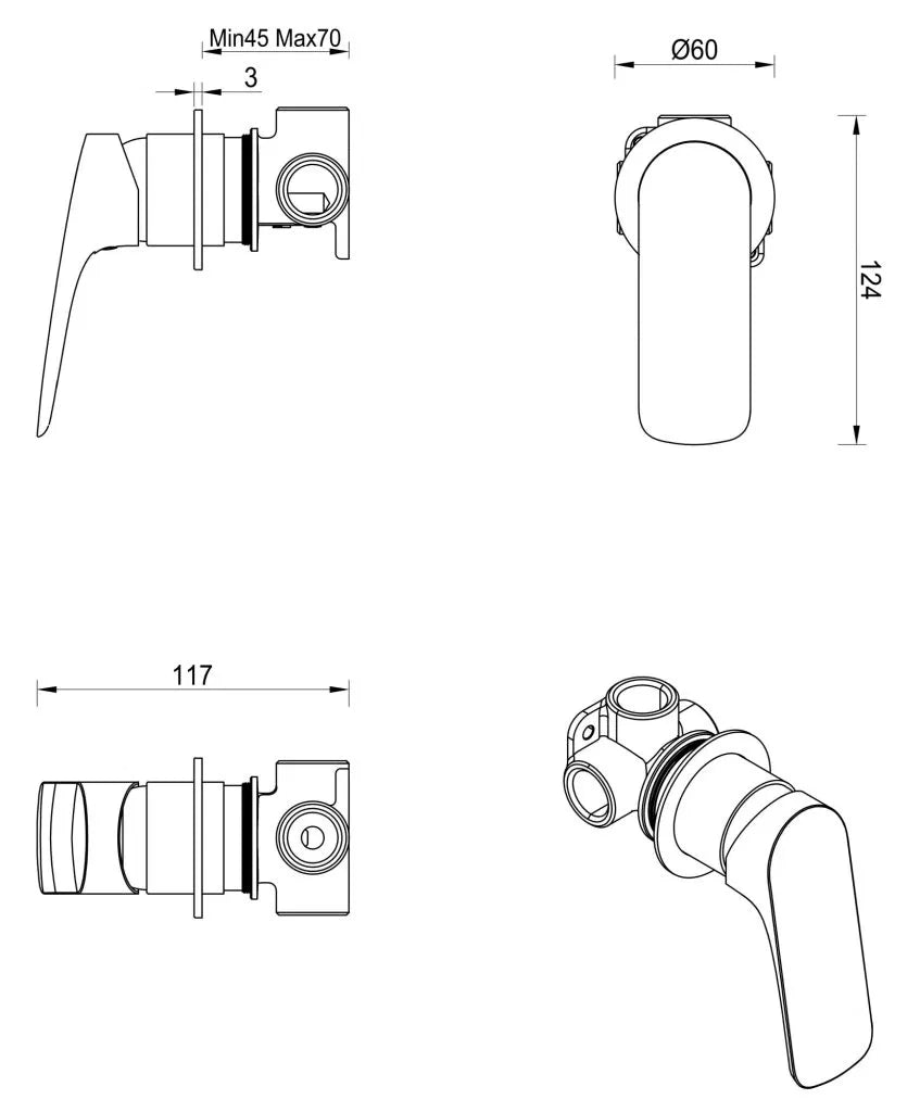 BELLA VISTA KAZA SHOWER MIXER-ROUND PLATE-TRIM KIT ONLY