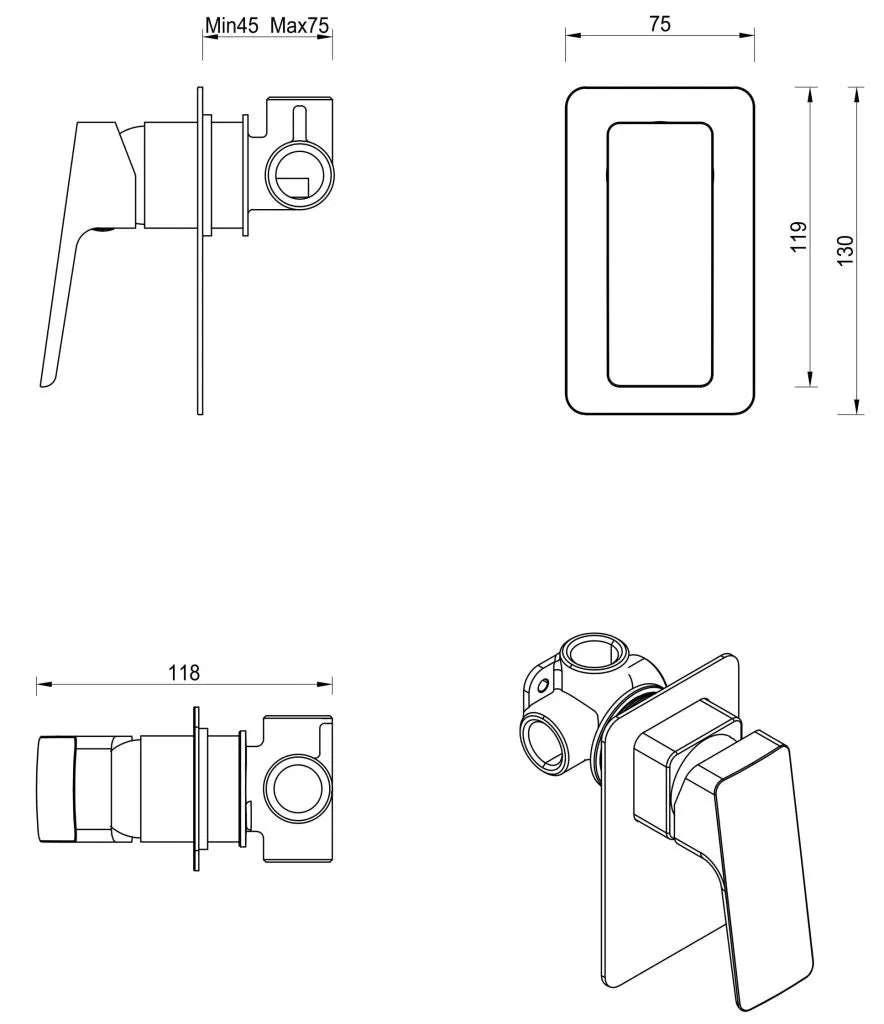BELLA VISTA TIAGO SHOWER MIXER-TRIM KIT ONLY